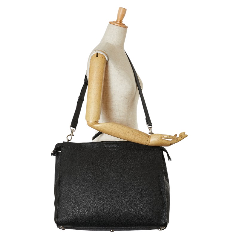 Fendi Selleria Peekaboo Leather Shoulder Bag Black - Image 9