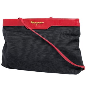 Salvatore Ferragamo Logo Clutch Shoulder Bag Canvas Black Red