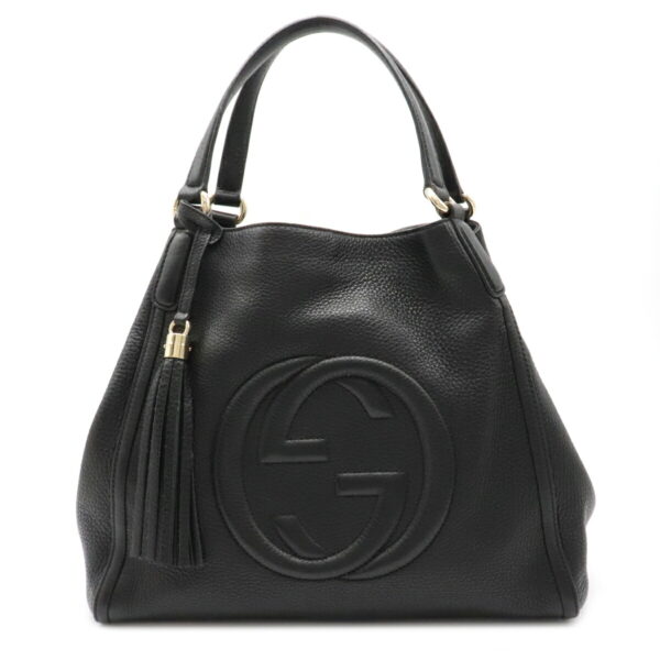 12041517 Gucci Soho Fringe Tassel Tote Shoulder Bag Leather Black