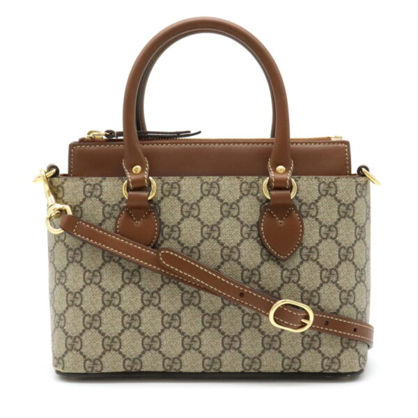 12060601 Gucci GG Supreme 2Way Handbag Leather Beige Brown