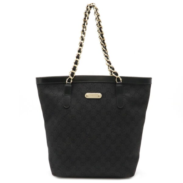 12070264 Gucci GG Denim Tote Bag Leather Black