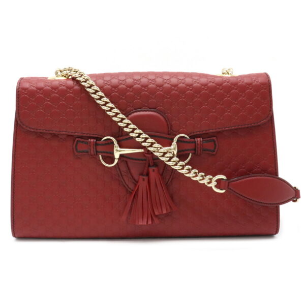 12101659 Gucci Micro Guccisima Emily Chain Shoulder Bag Leather Red