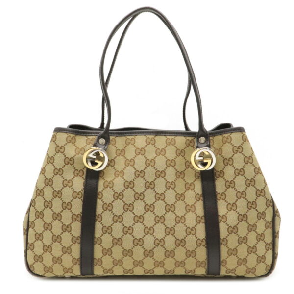 12110291 Gucci GG Twins Tote Bag Leather Khaki Beige