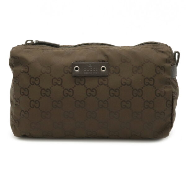 12110519 Gucci GG Nylon Cosmetic Pouch Leather Brown