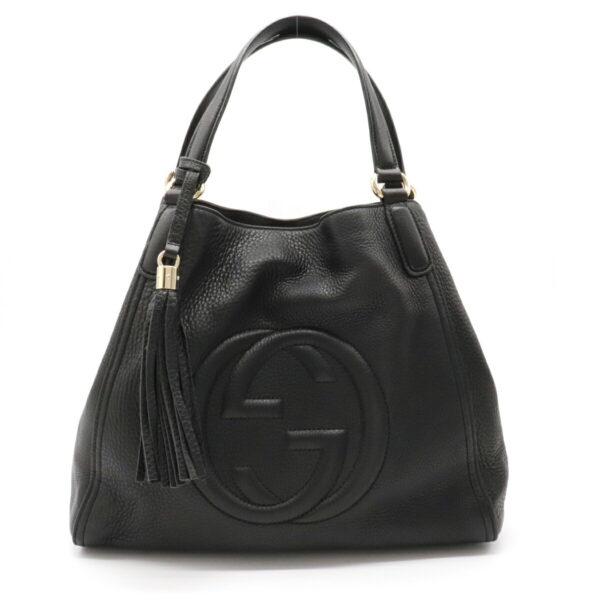 12150423 Gucci Soho Fringe Tassel Shoulder Bag Leather Black