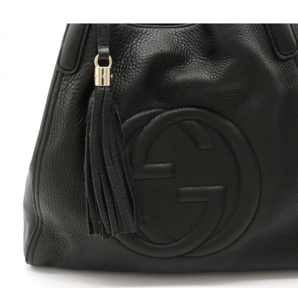 12150423 6 Gucci Soho Fringe Tassel Shoulder Bag Leather Black