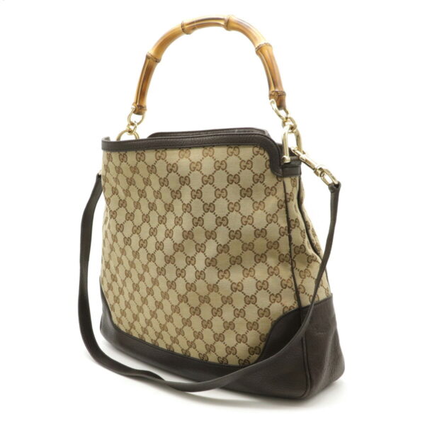 12150687 1 Gucci GG Bamboo 2Way Crossbody Bag Leather Khaki Beige