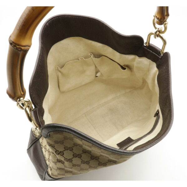 12150687 3 Gucci GG Bamboo 2Way Crossbody Bag Leather Khaki Beige