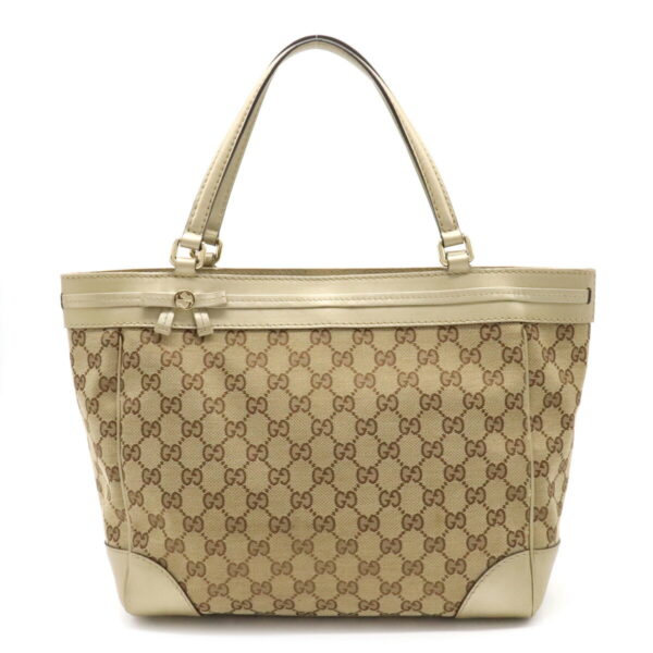 12190844 1 Gucci GG Mayfair Ribbon Tote Bag Leather Khaki Beige