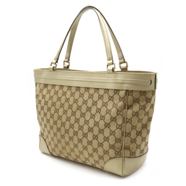 12190844 2 Gucci GG Mayfair Ribbon Tote Bag Leather Khaki Beige