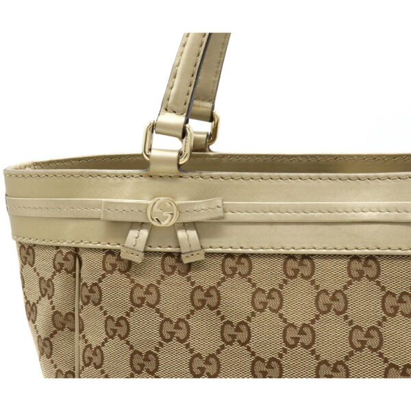 12190844 7 Gucci GG Mayfair Ribbon Tote Bag Leather Khaki Beige