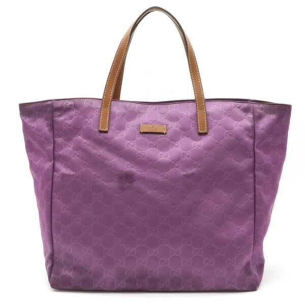 12240215 1 Gucci GG Nylon Handbag Tote Bag Leather Purple