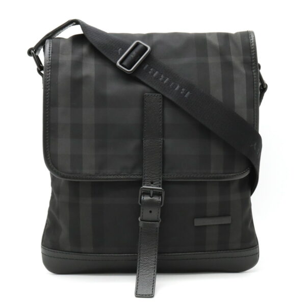 12370504 1 Burberry Plaid Shoulder Bag Nylon Leather Black