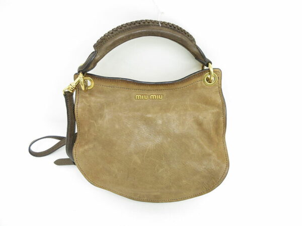 1240202142892 2 Miu Miu 2WAY Bag Leather Brown Ostrich