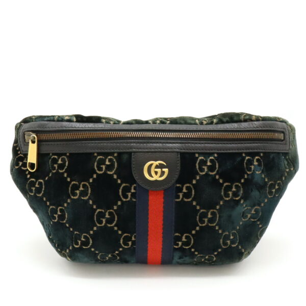 12480739 1 Gucci GG Velvet Sherry Line Waist Pouch Leather Green