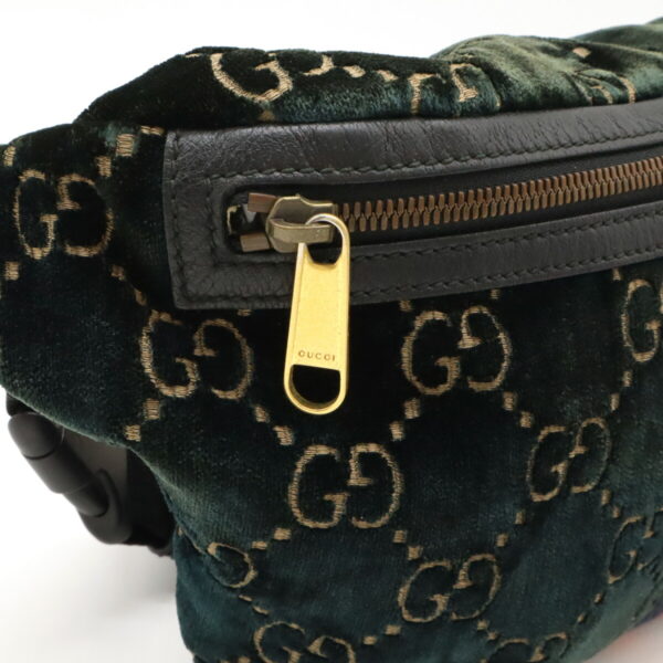 12480739 6 Gucci GG Velvet Sherry Line Waist Pouch Leather Green