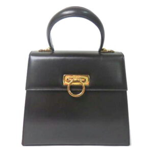 Ferragamo Gancini Leather Trapezoid Handbag Black