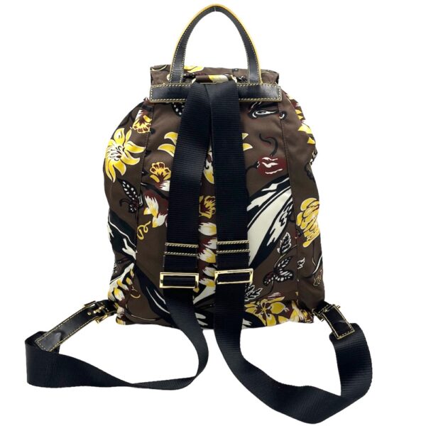 2000046246900436 13 Prada Triangle Floral Backpack Nylon Leather Brown Black