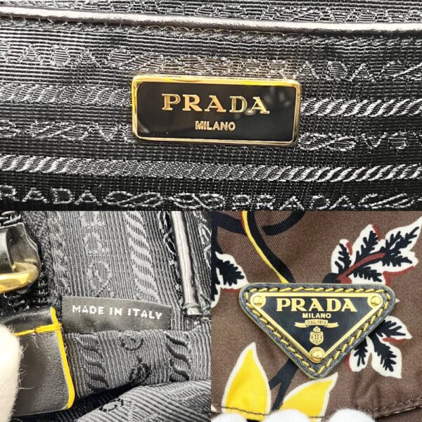 2000046246900436 16 Prada Triangle Floral Backpack Nylon Leather Brown Black