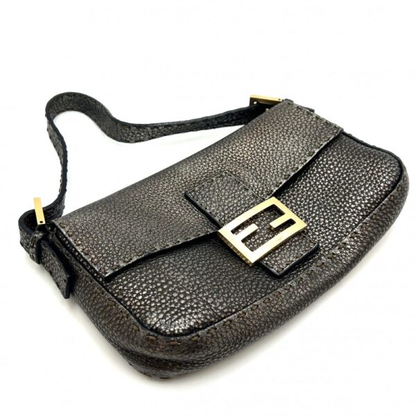 2000097246900989 12 Fendi Selleria Mamma Bucket Shoulder Bag Leather Metallic Black