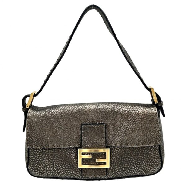 2000097246900989 9 Fendi Selleria Mamma Bucket Shoulder Bag Leather Metallic Black