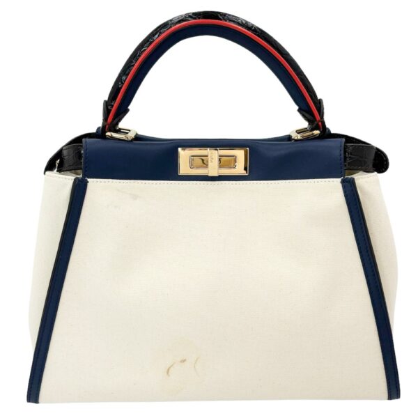 2000103246900069 10 Fendi Peekaboo Regular Shoulder Bag Leather Beige Navy