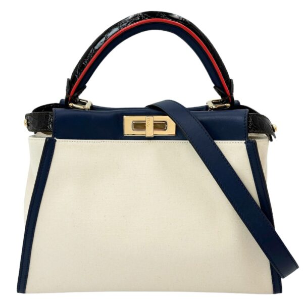 2000103246900069 9 Fendi Peekaboo Regular Shoulder Bag Leather Beige Navy