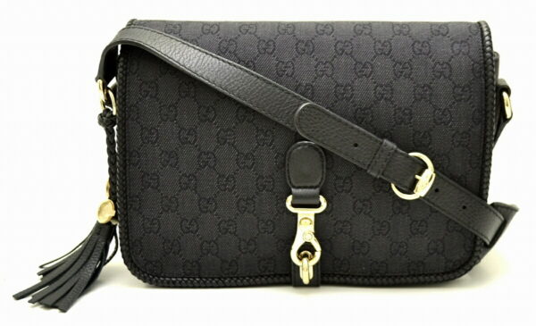 21510001 Gucci GG Pattern Denim Crossbody Shoulder Bag Black