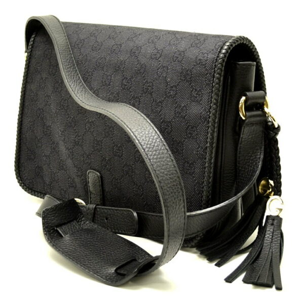 21510001 1 Gucci GG Pattern Denim Crossbody Shoulder Bag Black