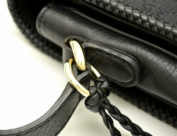 21510001 5 Gucci GG Pattern Denim Crossbody Shoulder Bag Black