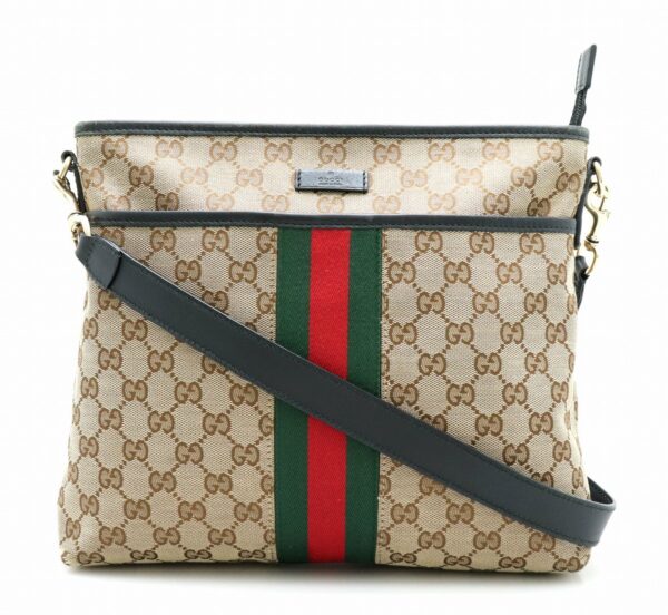 21740672 Gucci GG Sherry Line Crossbody Bag Khaki Beige Black