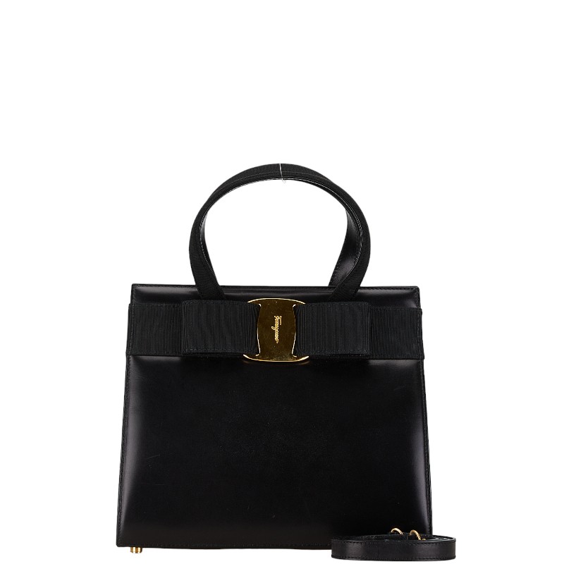 Salvatore Ferragamo Vara Ribbon Handbag Leather Gold Black