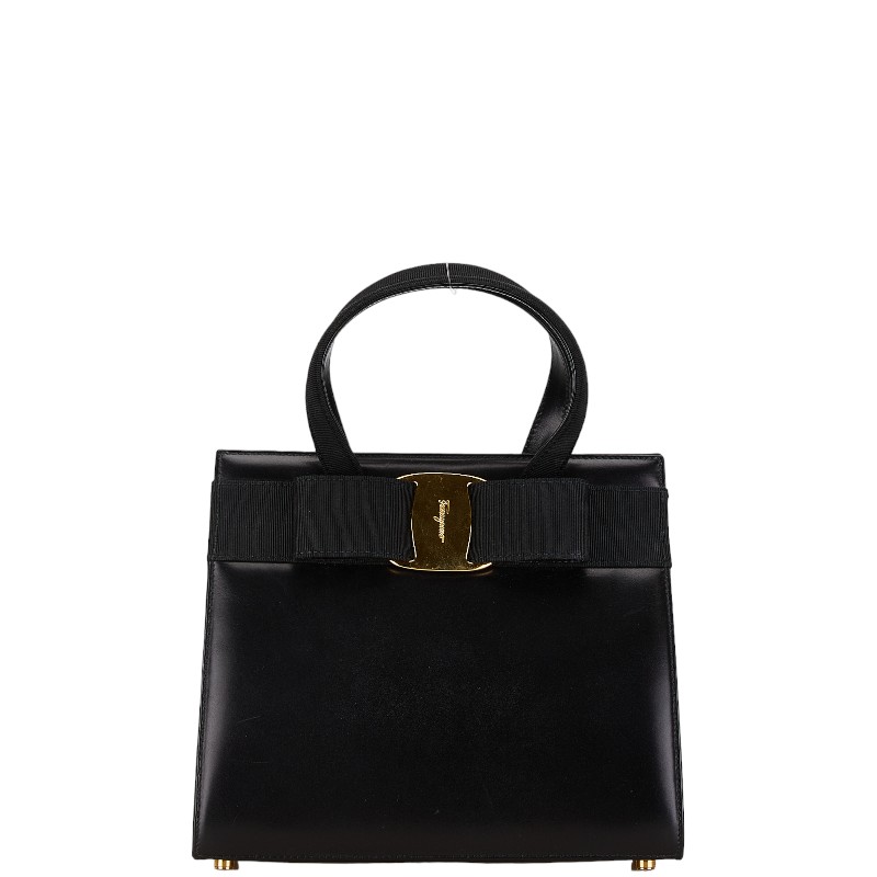 Salvatore Ferragamo Vara Ribbon Handbag Leather Gold Black - Image 2
