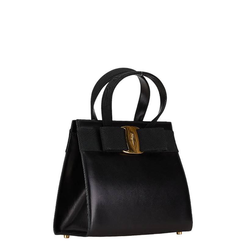 Salvatore Ferragamo Vara Ribbon Handbag Leather Gold Black - Image 3