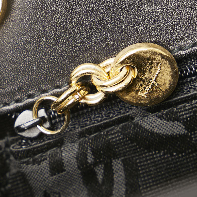 Salvatore Ferragamo Vara Ribbon Handbag Leather Gold Black - Image 8