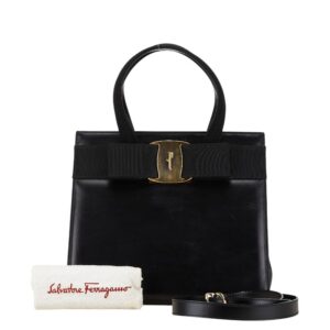 Salvatore Ferragamo Vara Ribbon Handbag Leather Black