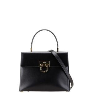 Salvatore Ferragamo Gancini Handbag 2WAY Leather Black