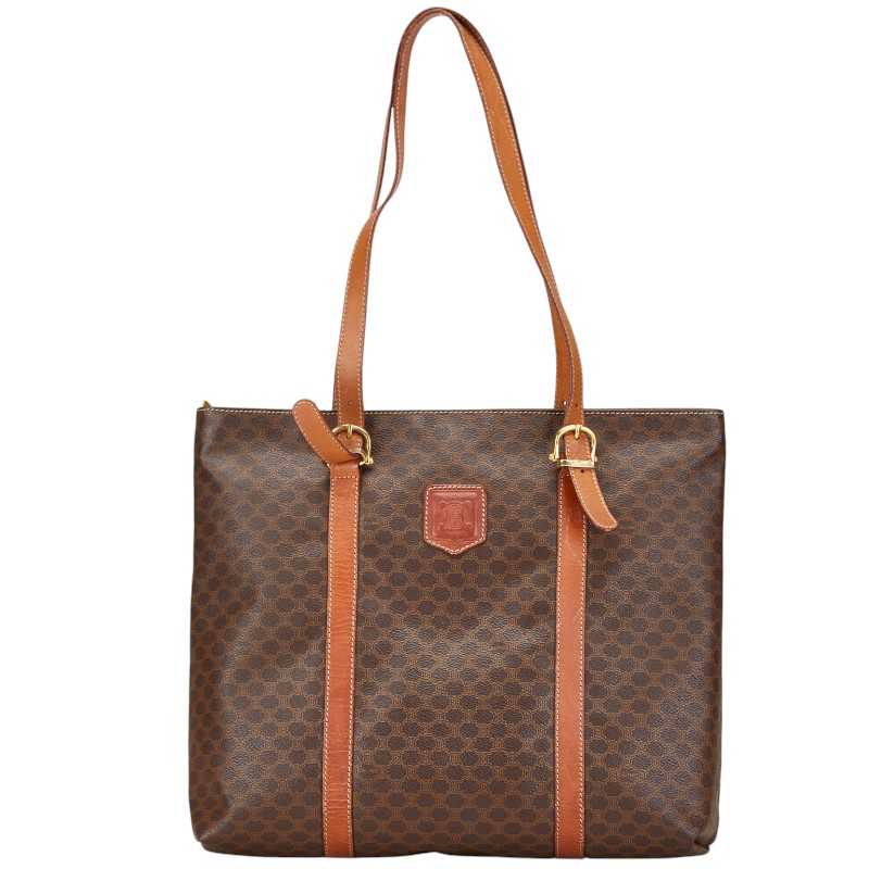 Celine Macadam Leather Handbag Tote Bag Brown