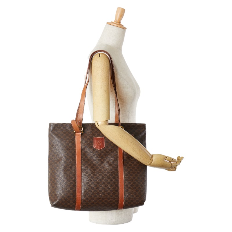 Celine Macadam Leather Handbag Tote Bag Brown - Image 9