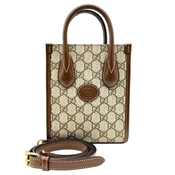 2300039828780 1 Gucci Interlocking G Mini Tote Bag GG Supreme Leather Beige Brown