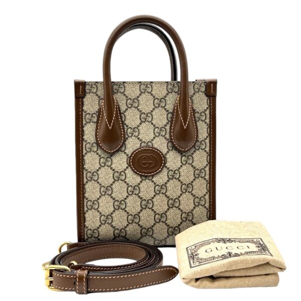 2300039828780 13 Gucci Interlocking G Mini Tote Bag GG Supreme Leather Beige Brown