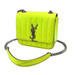 Saint Laurent Viki Chain Shoulder Bag Leather Fluorescent Yellow