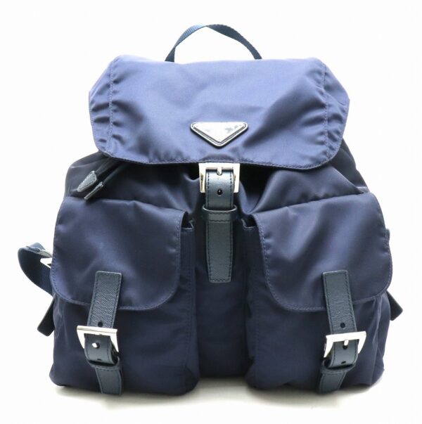 31832032 Prada Backpack Nylon Leather Navy Blue