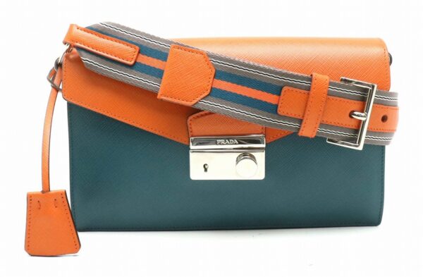 31841760 Prada Shoulder Bag 2WAY Clutch Leather Orange Green