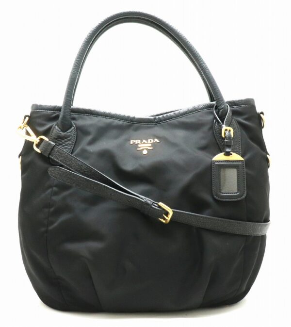 31870849 Prada Handbag 2WAY Nylon Leather Black