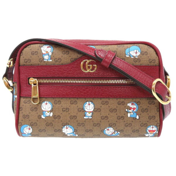 3d0035izi6 1 Gucci x Doraemon Mini GG Supreme Shoulder Bag Beige Red