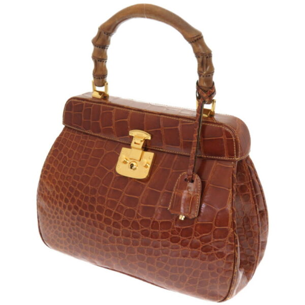 4i0053il6 2 Gucci Ladylock Bamboo Alligator Handbag Brown