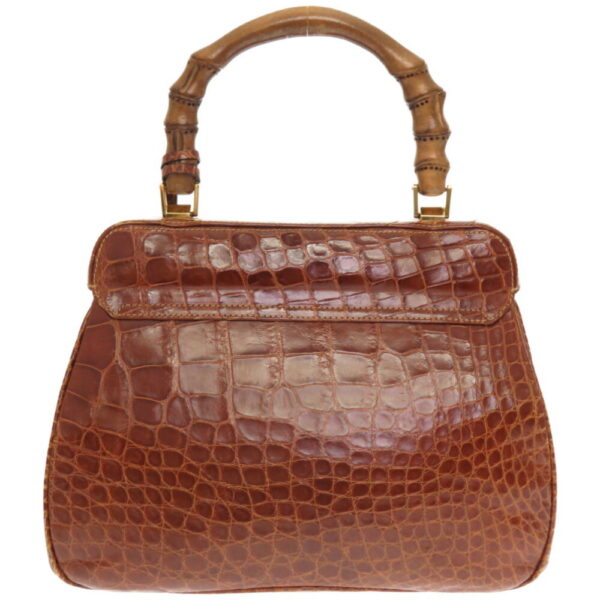 4i0053il6 3 Gucci Ladylock Bamboo Alligator Handbag Brown