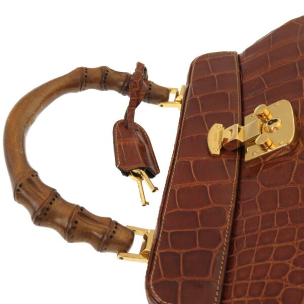 4i0053il6 6 Gucci Ladylock Bamboo Alligator Handbag Brown