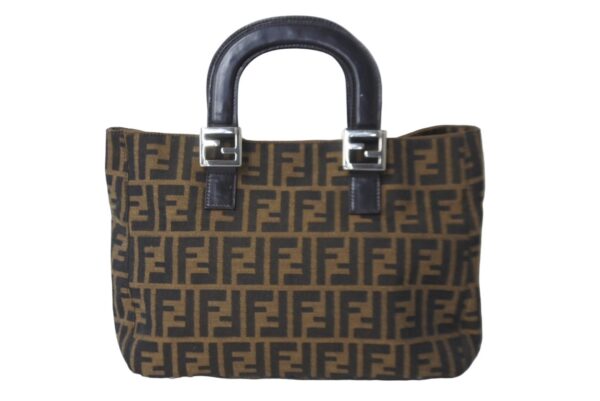 60832 d1 Fendi Zucca Pattern Leather Handbag Brown